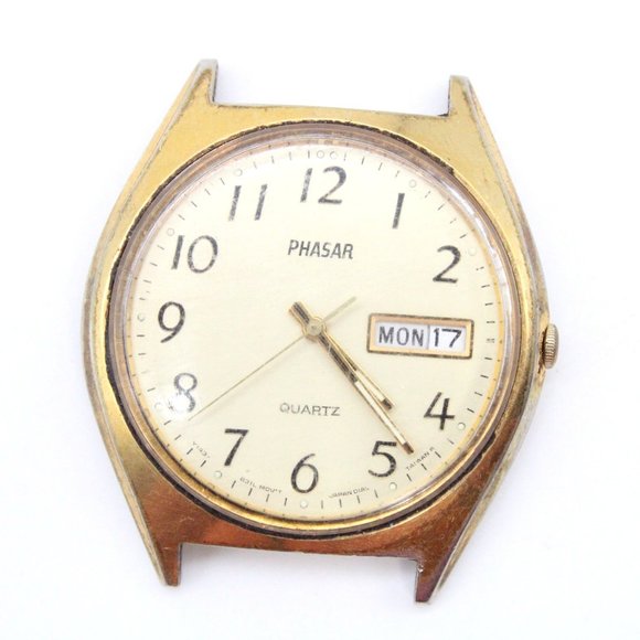 Vintage Phasar Watch Mens Gold Tone Classic Retro Stainless Steel Beige Dial - Picture 1 of 5